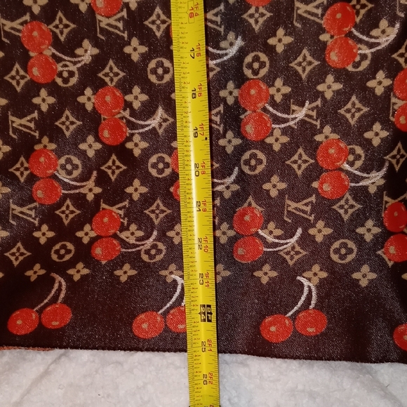 Large Louis Vuitton Cherry Motif Scarf in Brown and Red - Picture 8 of 10